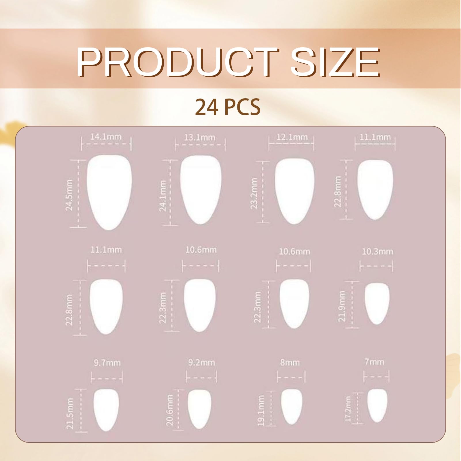 Shimmerz 24 Piece Red Almond Press On Nails, White Flowers, Leopard and Cherries Pattern, Medium Size, Glossy, Full Coverage - Image 2
