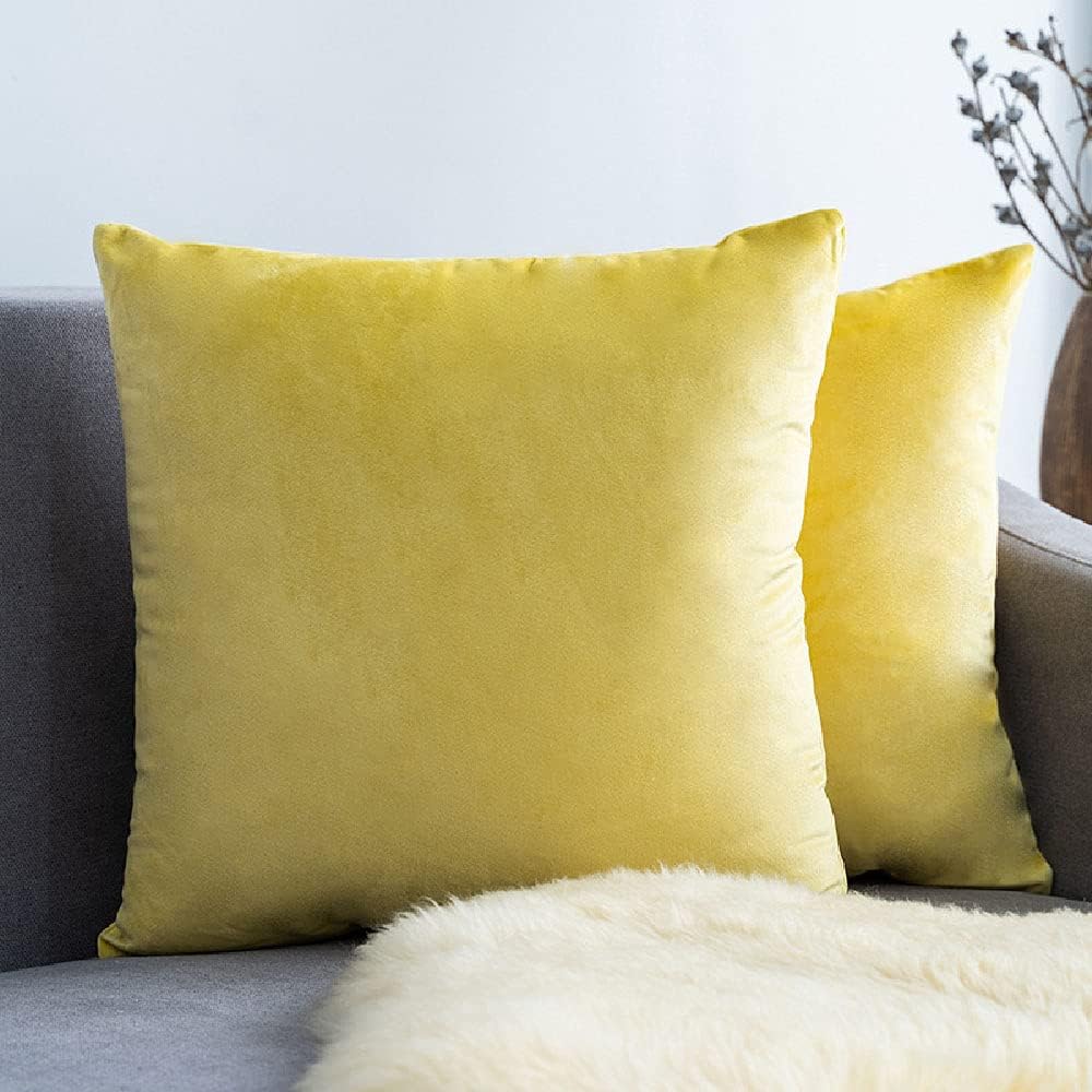 AUSTARK Throw Pillow Covers, Decorative Velvet Pillowcase Cushion Case Covers Pillow Shams for Couch, Bed (Light Yellow, 18''x18'') : Home & Kitchen