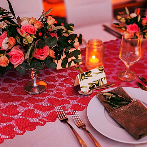 2Pcs Valentine's Day Heart Lace Table Runner,Red Heart Table Decoration Runner,For Wedding Proposal Candlelight Dinner Anniversary Engagement Valentine's Day Party Decor #TOP1
