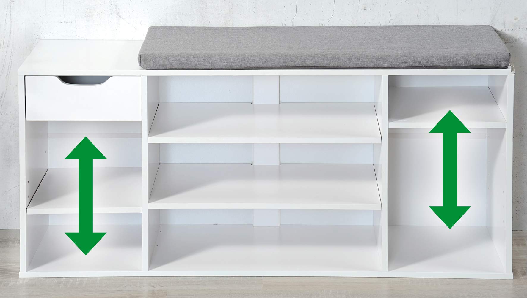 Garderobekast 01 met roze gestoffeerde panelen voor bank en wand, schoenenkast voor 8 paar schoenen, wit/roze, 215 x 100 x 40 cm, 6 jashaken, 4 vakken