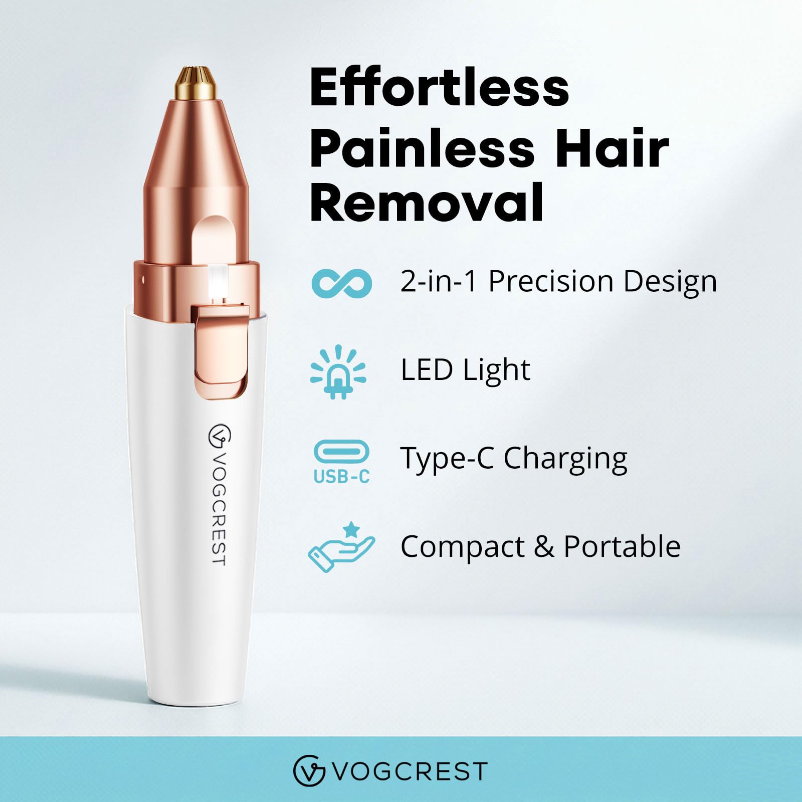 Marca: VG VOGCREST VG VOGCREST Recortadora facial de cejas: depilación facial recargable 2 en 1 y afeitadora de cejas, afeitadora facial sin dolor con luz LED integrada (blanco) in use