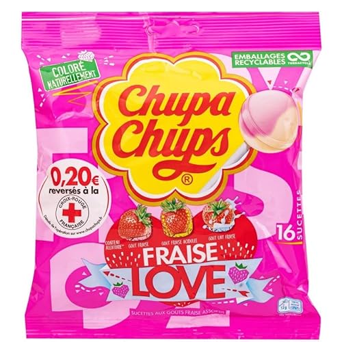 CHUPA CHUPS - Sucettes Love Fraise en sachet de 192g - La douceur de l'amour dans un bonbon! - Lot De 4 - Vendu Par Lot