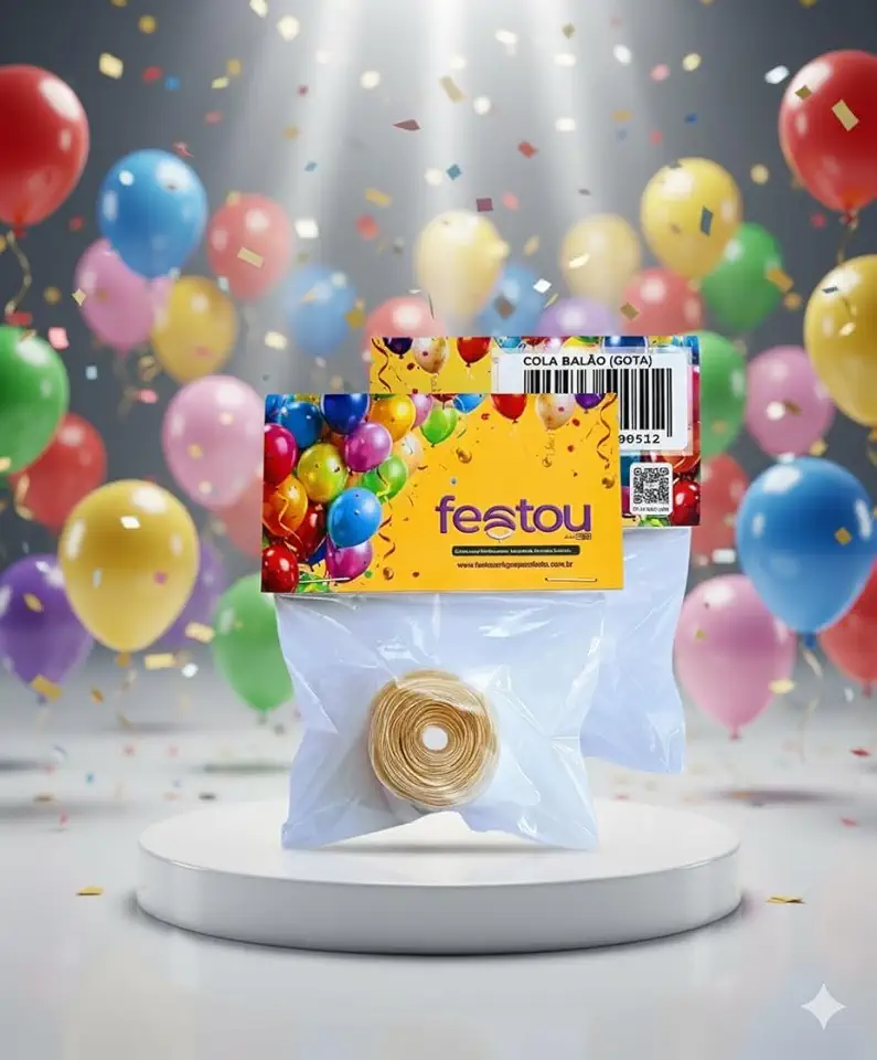 Festou Rolo 100 Gotas de Cola Silicone para Balão, Adesivo Invisível Dupla Face, Efeito Hélio no Teto e Parede, Fixação de Bexiga, Transparente
