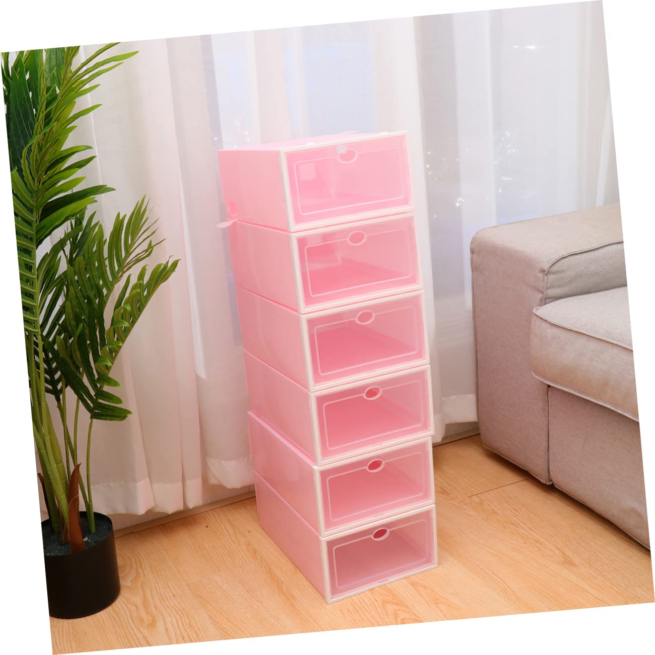 Alipis Caja de Zapatos Transparente de Plástico Rosa, Apilable Puerta Transparente, Paquete de 6 Piezas para Almacenamiento en Hogares y Organizadores