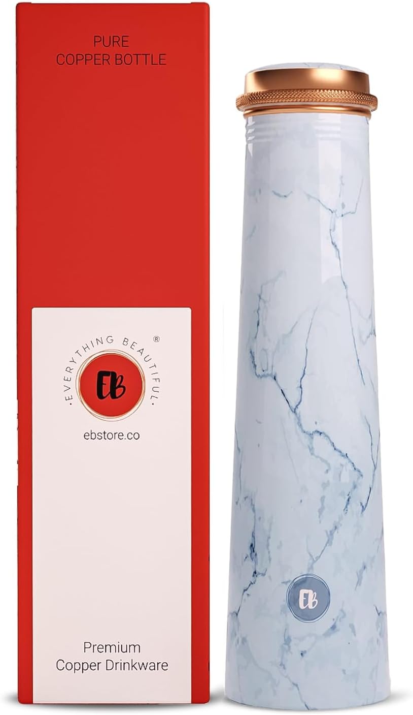 EB-Everything Beautiful Tower Copper Water Bottle with Printed Marble Design Pure Tamba Leakproof Suitable Birthday Gift for Men & Women by ebstore, 750 ml (Pack of 1)