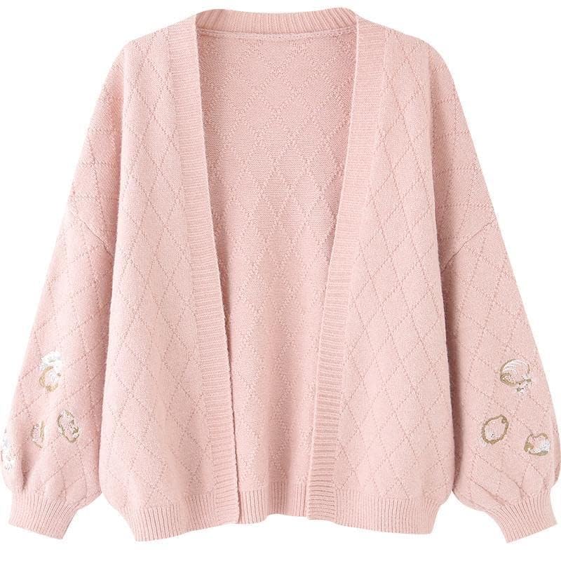 Image of Women's Japanese Sweetheart Kawaii Knitted Cardigan Pink Loose Front Cardigan College Style