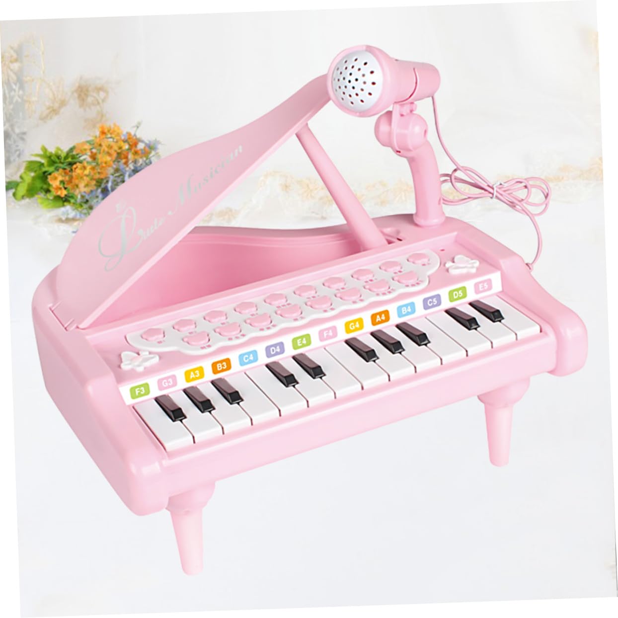 Organo Elettronico Giocattolo Rosa in Plastica con Microfono | Pianola Giocattolo con Microfono, Volume Regolabile, senza Batterie, Educazione Musicale per Ragazzo Ragazza