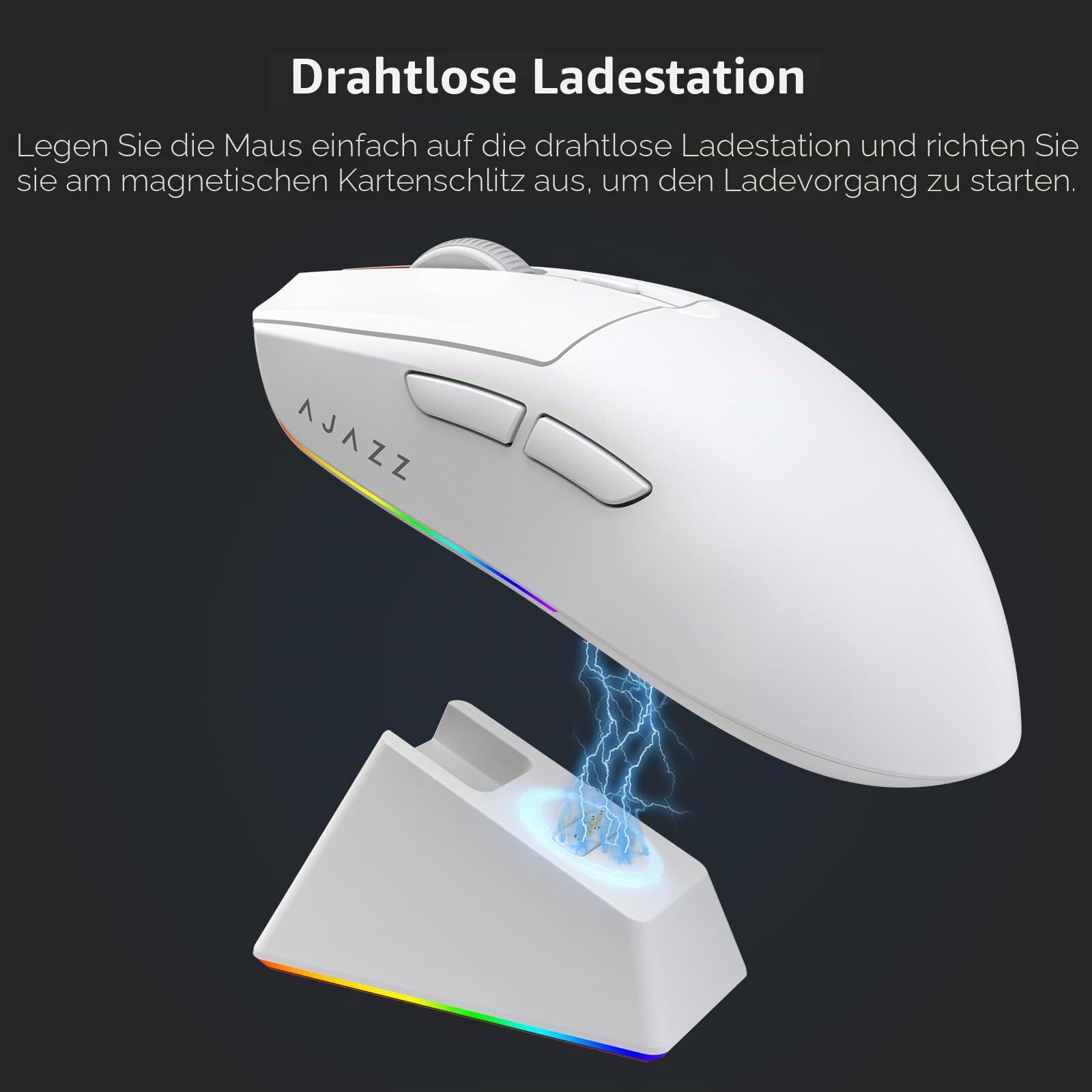 AJAZZ AJ139 V2 MC Wireless Gaming Mouse, PAW3311 Sensor, 24K DPI, 2.4G/USB-C/BT, 66g, White