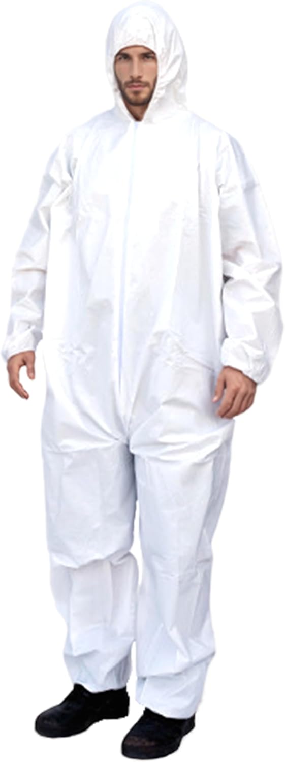 Suntech Microporous Protective Coveralls, 6 Pack or 25 Case, Attached Hood, Disposable PPE Hazmat Suit, White