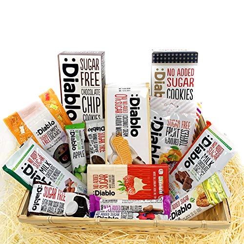 Diablo Diabetic 0 Sugar Hamper Box Sweets Gummy Cookies Bar Bars Present Snack Sweet Basket Suitable for All Occasions Fathers Mothers Day Birthday Christmas Hamper