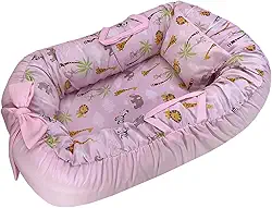 Ninho Redutor de Berço e Cama em Percal 200 Fios com Travesseiro para Bebê Recém-Nascido (ROSA)