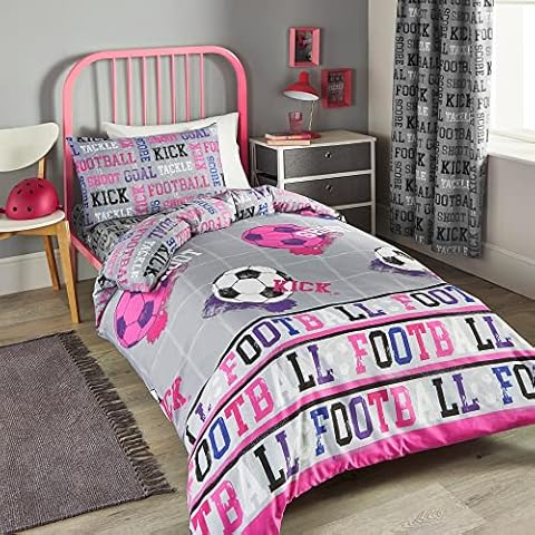Bedlam - Football - Duvet Cover Set - Single Bed Size in Pink Cover