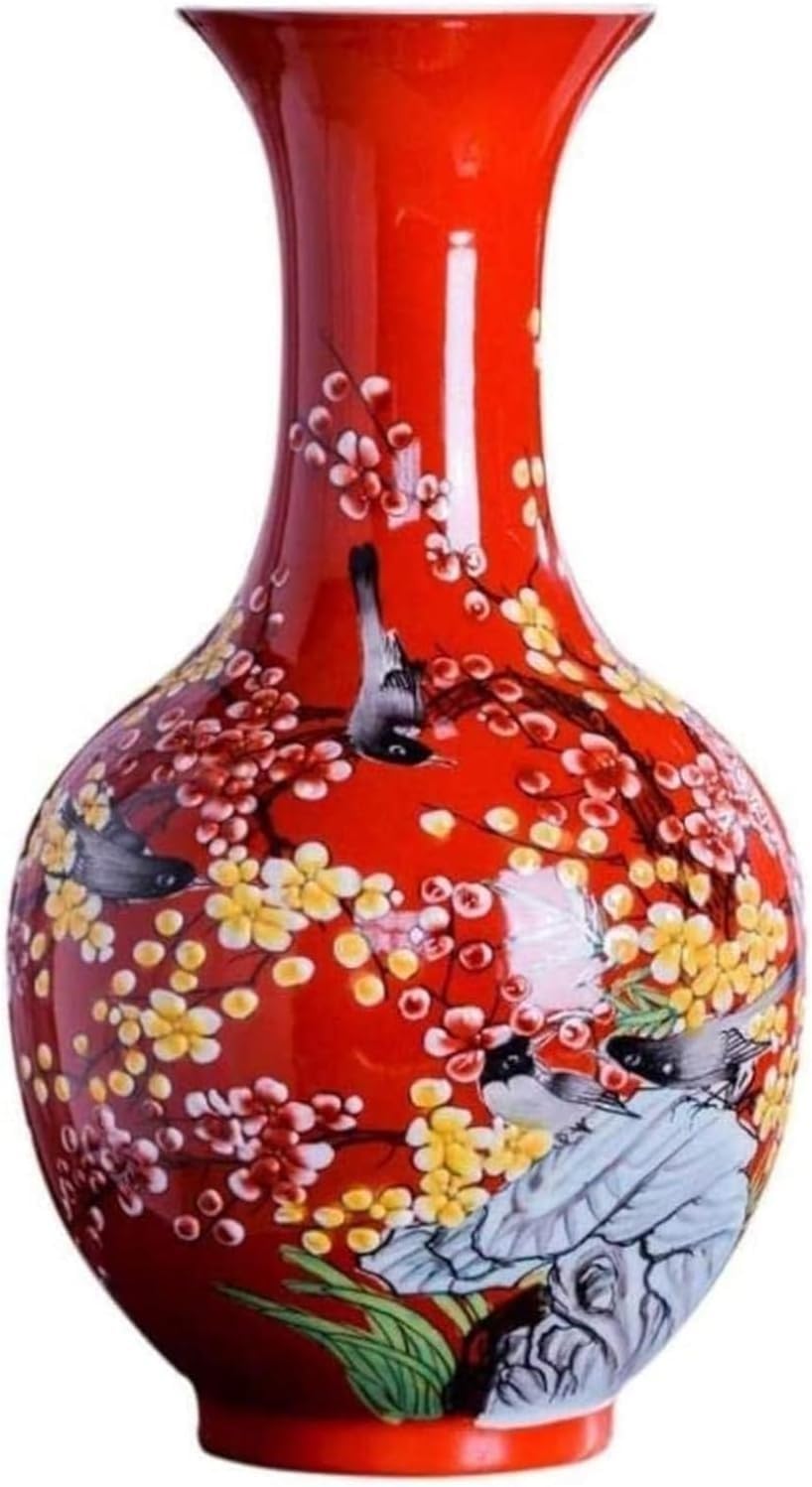 Vase Tabletop Home Decoration Ceramic Classical Lifelike Handmade Flowers and Birds for Dry Art Household Wedding