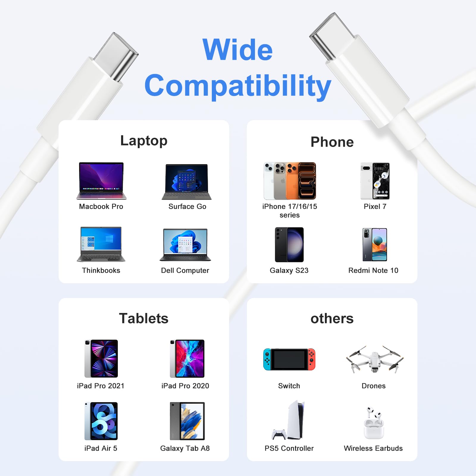 Laptop-USB-C-auf-USB-C-Kabel, 100 W, PD-Schnellladekabel, 2 Stück, 1,8 m, Typ-C-Ladekabel für MacBook Pro/Air, iPad Pro, iPhone 17/16/15 Serie, Samsung Galaxy, Laptop und USB-C-Geräte (1,8 m)