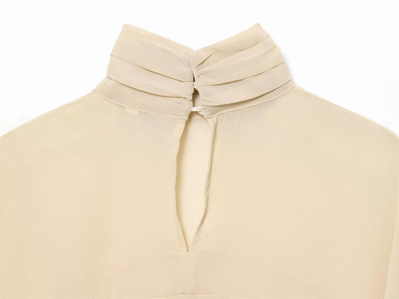 Genérico Camisa asimétrica para Mujer, Plisada, con Cuello Alto, Holgada, de Manga Larga, Estilo murciélago, Elegante, Informal, Color Beige Mediano.