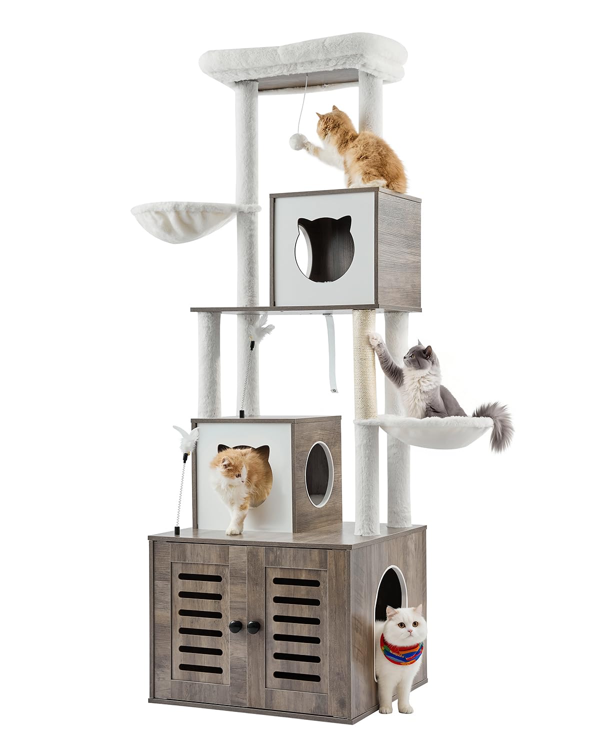 VEVOR Large Cat Tree with Litter Box Enclosure, 72.83 inches Tall, 2-in-1 Cat Tower, Multi-Level Cat Condo Furniture with Sisal Scratching Posts, Perches, Hammock, Big Kittens House for Indoor Cats