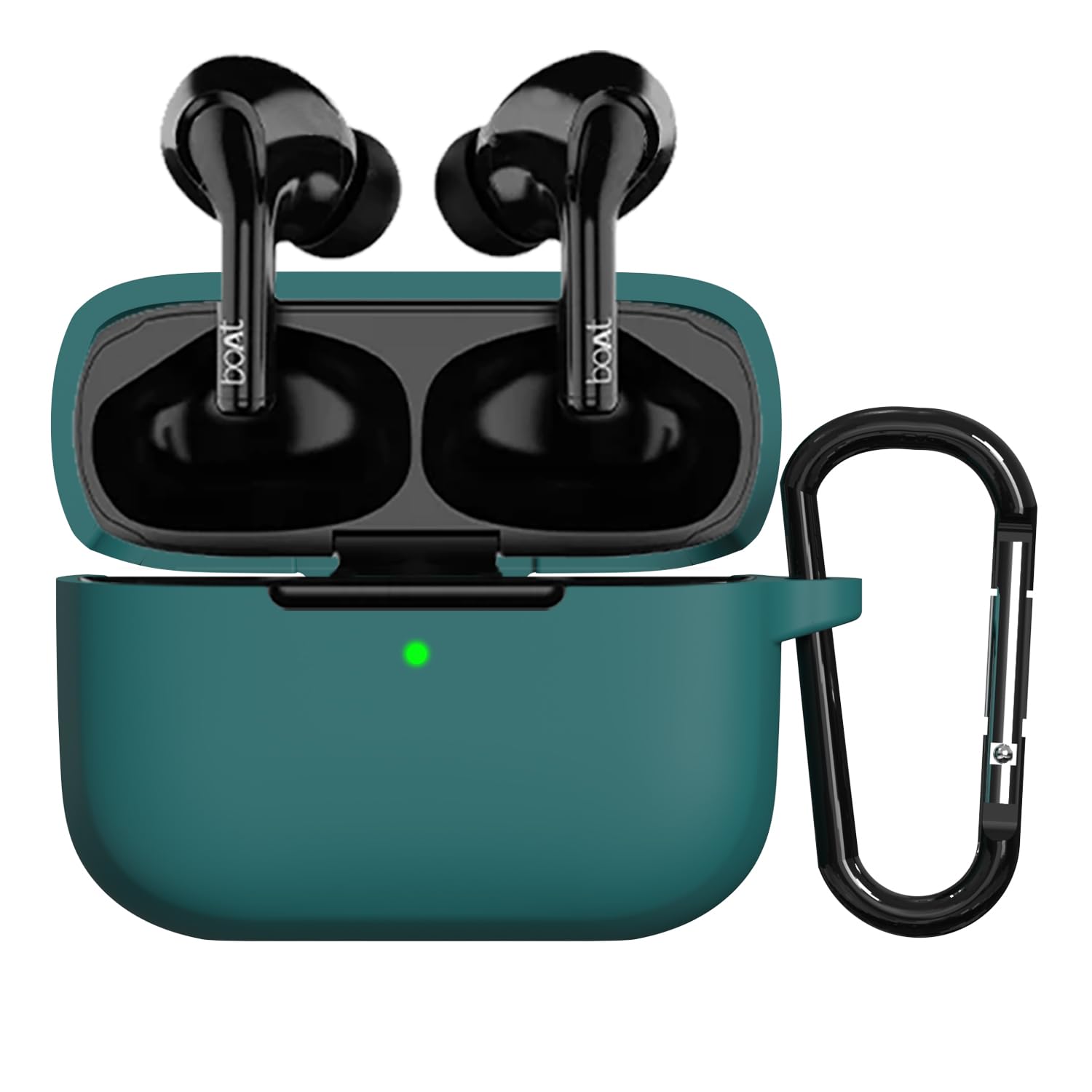 Sounce Earphone Case Cover Compatible with Boat Airdopes 161, Soft Silicone Skin Case Cover Shock-Absorbing Protective Case with Keychain [Front LED Visible] – (Green)