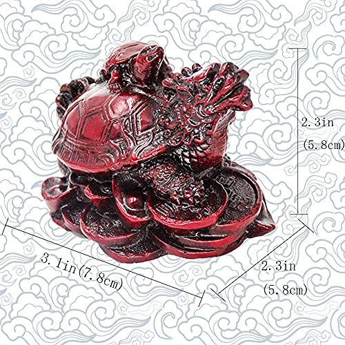 Addune Feng Shui Dragon Turtle Statue Lucky Wealth Protection Chinese Dragon Tortoise Figurine Sitting On Coins And Ingots Paperweights Gift Home Decor (Dark Red) #TOP2