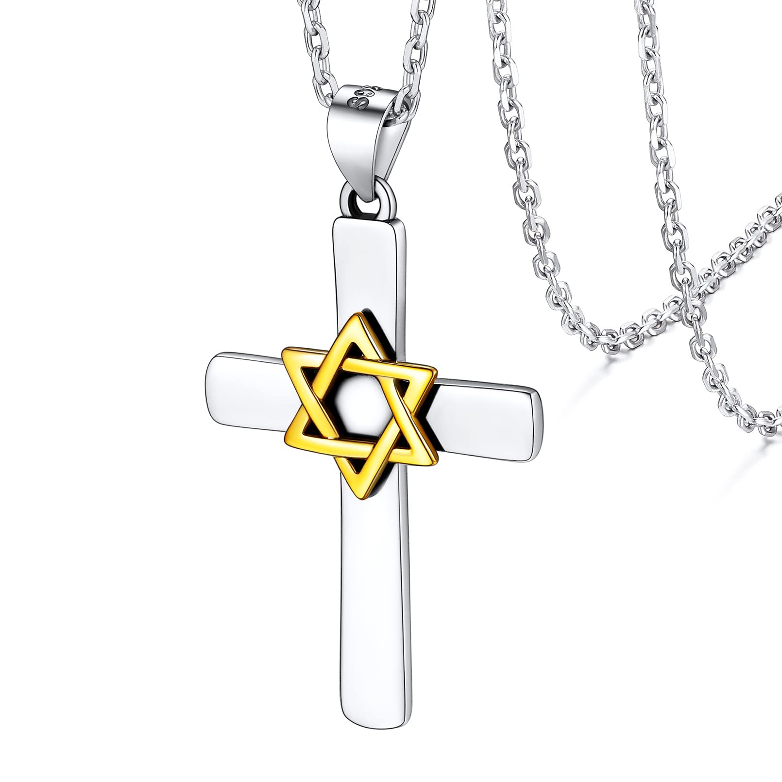 FaithHeartStar of David Hexagram Pendant Jewish Necklace for Men Women Sterling Silver/Stainless Steel Magen David Jewellery with sturdy Chain