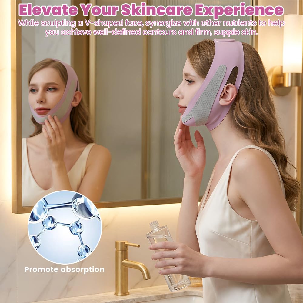 Doppio Mento,Maschera Viso,Medicube Mask Fascia Donna,Bendaggio Traspirante per Il Viso a V, Della Sollevamento e Rafforzamento, Riparazione del Doppio Mento, Muscoli Masseteri (Viola)