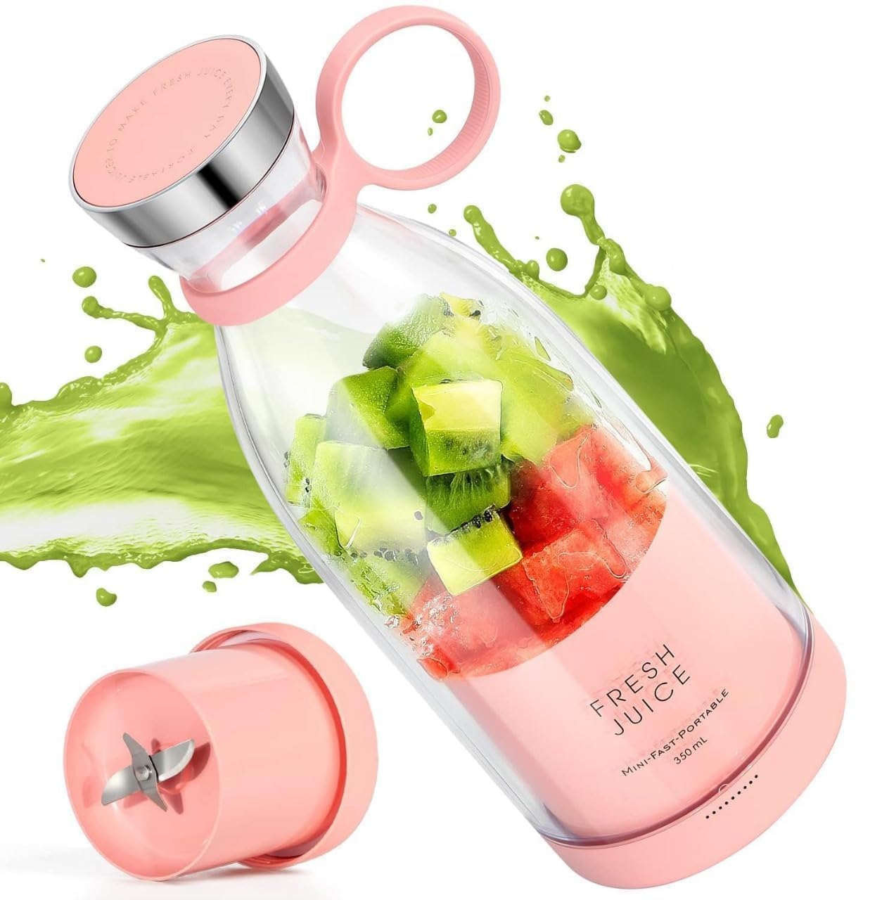Juicengo Portable Blender – 2-in-1 Cordless Magnetic Charging Bottle, 350ml, 700mAh Battery (Pink)