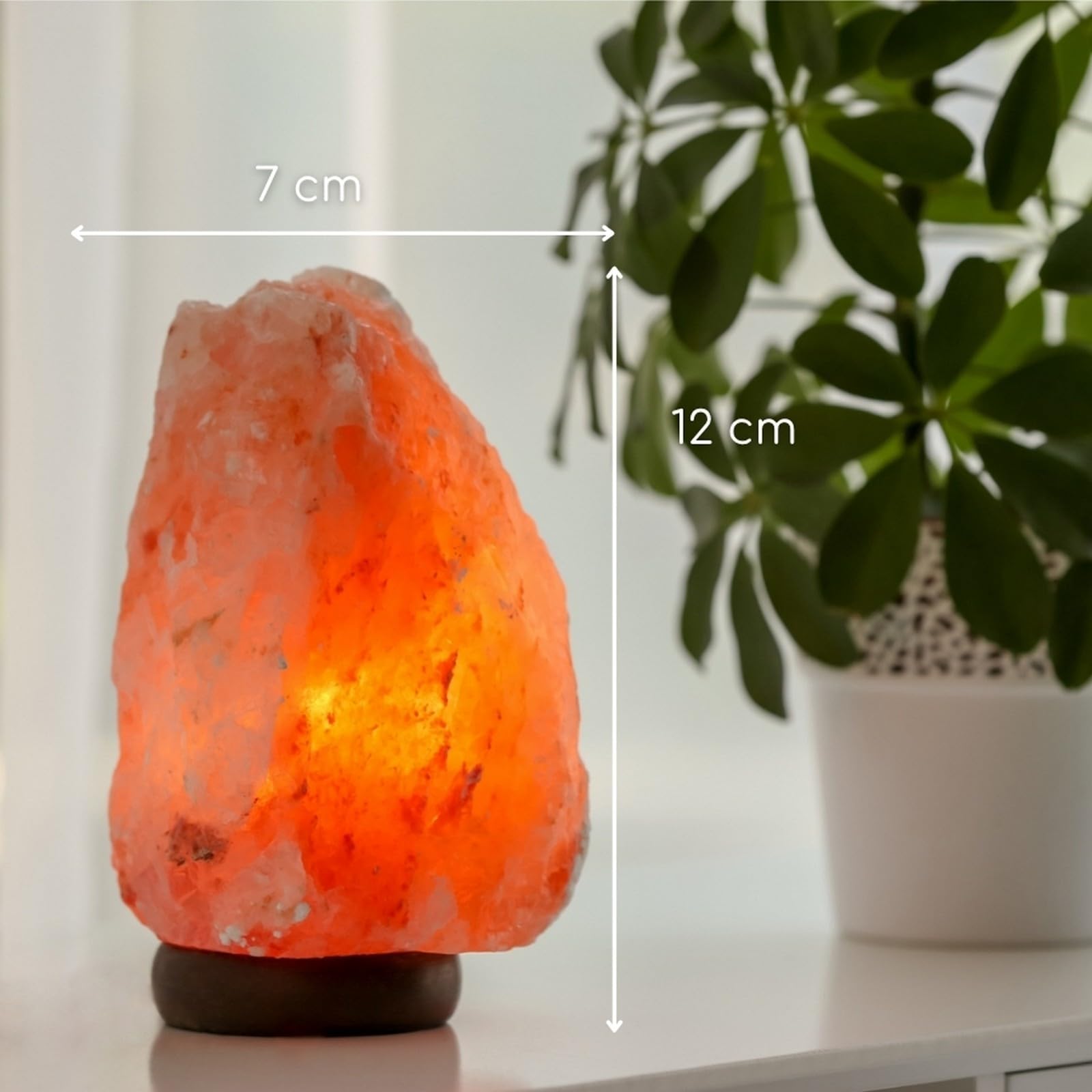 Himalajska Rock Sól Kryształowa Lampa USB - 100% Autentyczny Naturalny Kryształ Sól Himalajska - Ręcznie rzeźbiony - Drewniana podstawa - Dołączony kabel zasilający USB - Około 500g - Zen'Light