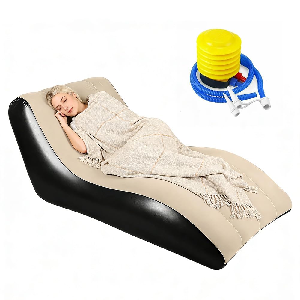 Sofá hinchable con superficie flocada, 155 x 86 cm, incluye bomba de aire, sofá hinchable portátil y cómodo para salón, camping, jardín, playa, patio trasero