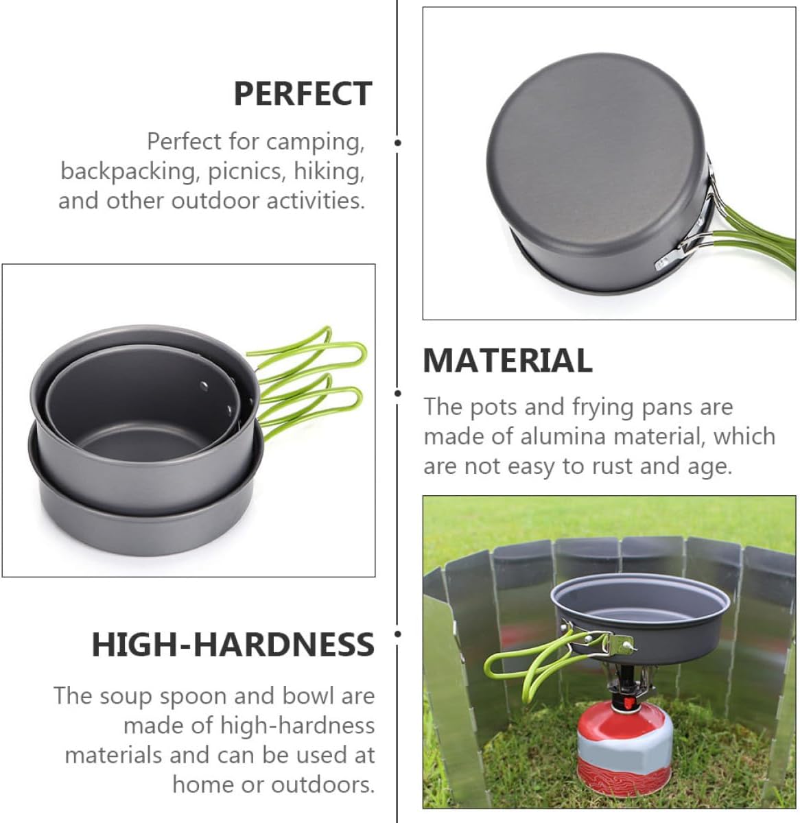 VICASKY Alumina Pot Pan Set Camping Cookware Lightweight Portable Outdoor Cooking Pot and Skillet for Backpacking Hiking Picnic