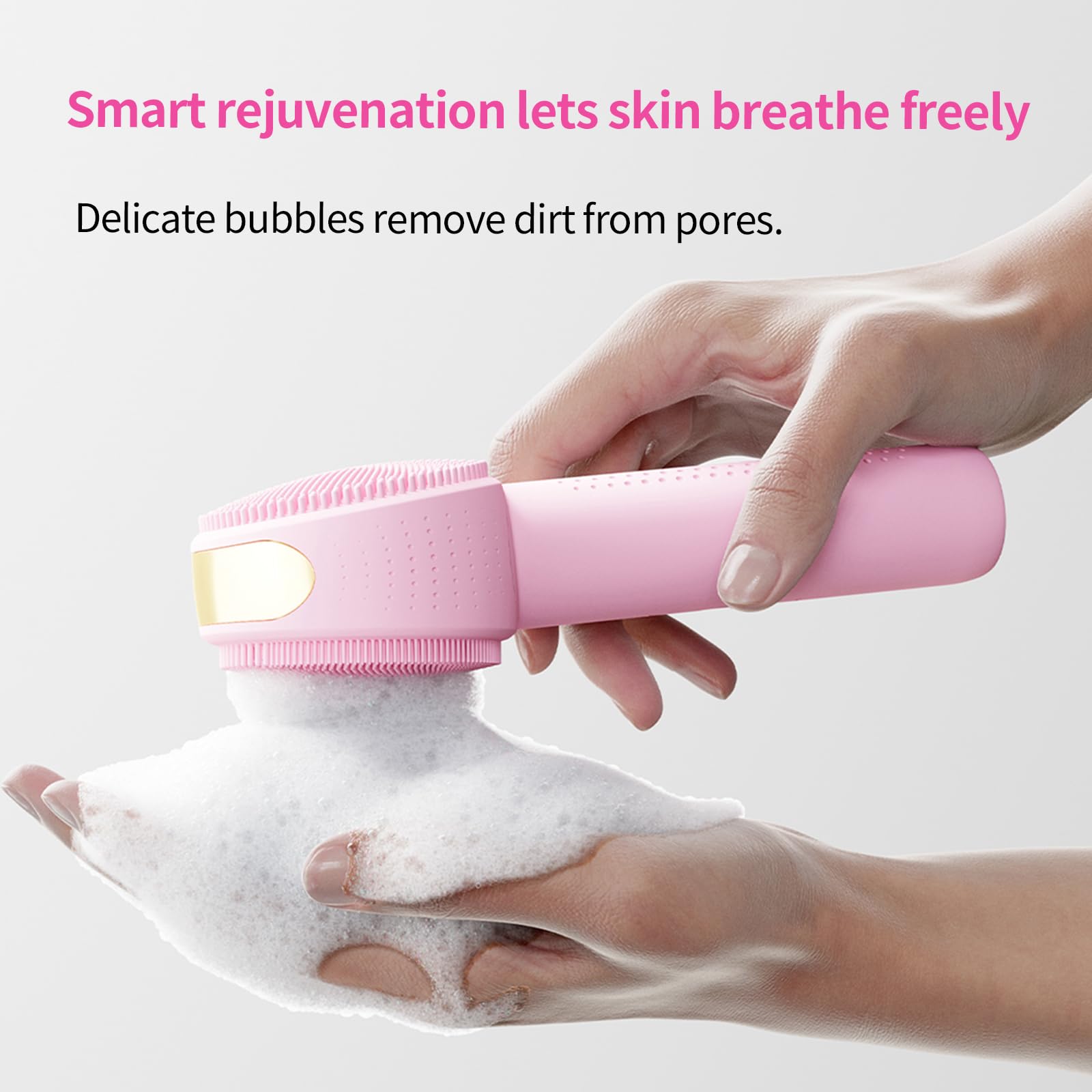 Cepillo de limpieza facial eléctrico - Limpiador facial de silicona recargable, limpiador vibratorio impermeable con 5 intensidades ajustables para limpieza profunda y exfoliación - Rosa