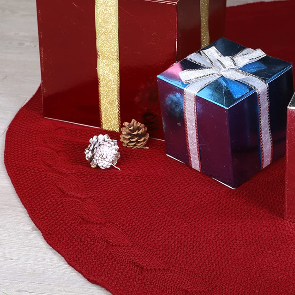 drzewo spódnica Dzianiny choinki spódnica, 48-calowa czerwona mata drzewa xmas na wakacje domu wystrój party świąteczne dekoracje świąteczny wystrój