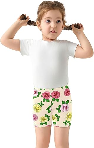 Yellow Flower Beige Girls Bike Shorts Toddler Soft Cotton Active Biker Shorts(Multi-yellow Flower Beige,8 Years)