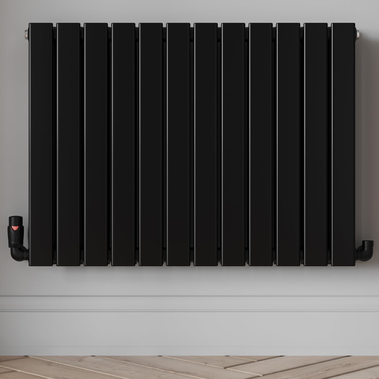 UK Radiators Valvola termostatica per termosifone (TRV) – 15 mm – colore nero opaco testurizzato – valvola angolare in ottone a risparmio energetico 1/2" x 15 mm