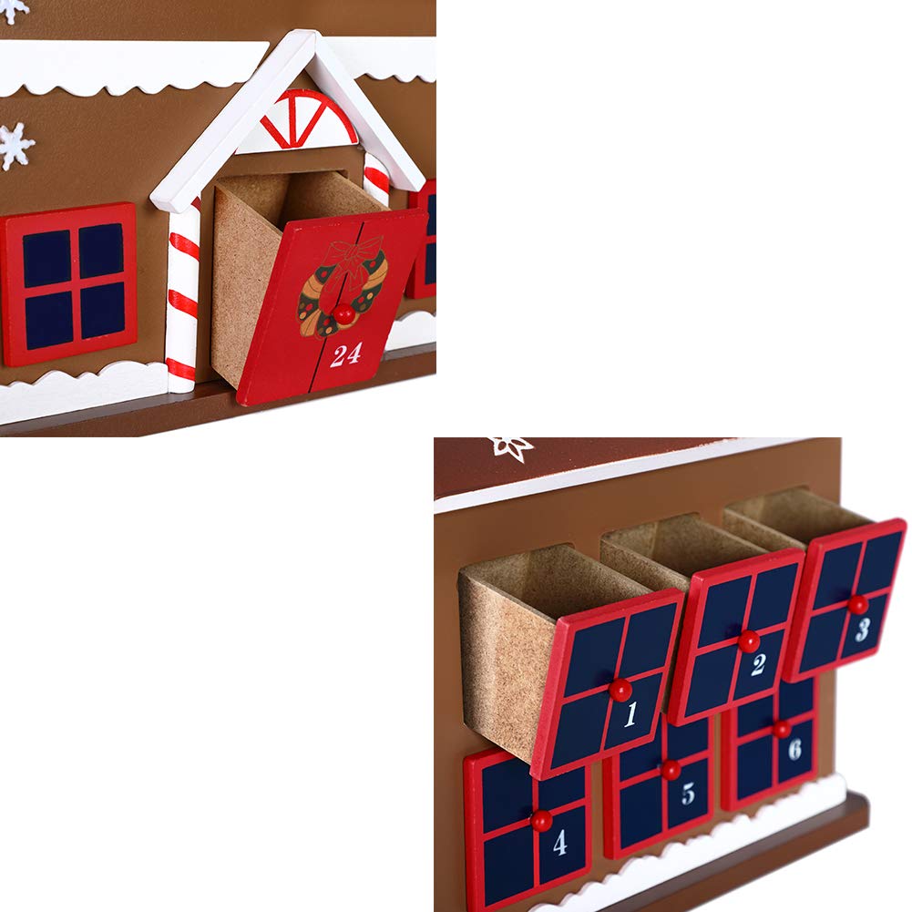 BAKAJI Calendrier de l'Avent de Noël en bois avec 24 tiroirs numérotés pour surprise, décorations de Noël, maison