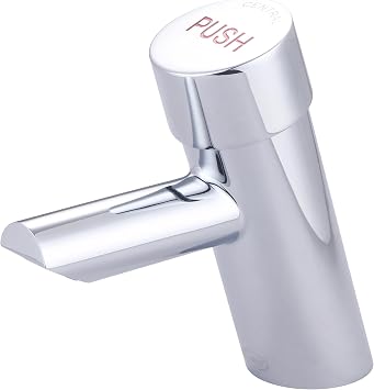 Central Brass 0357H Slow-Close Single Handle Basin Metering Faucet w/Optional Deckplate Hot Water Indicator in Chrome