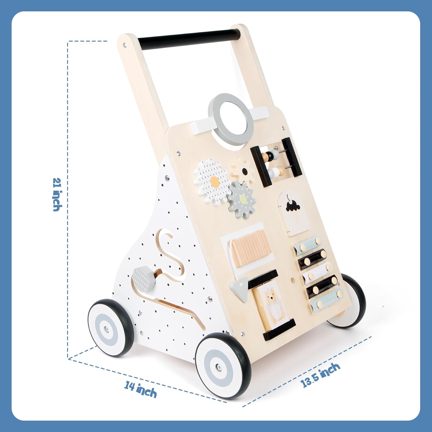Asweets Wooden Baby Walker Push and Pull Learning Activity Walker Kids’ Activity Toy Multiple Activities Center Develops Motor Skills & Stimulates Creativity(Natural) - Image 2