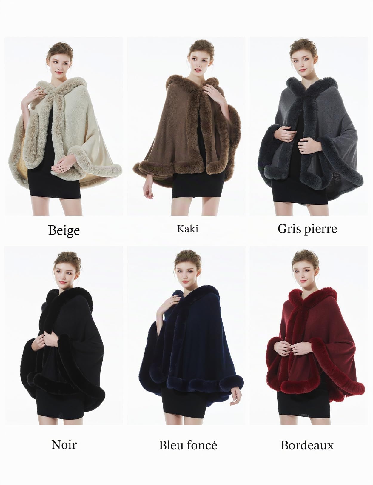 BEAUTELICATE Tricoté Poncho Femme Cape Manteau à Capuche Chaude Châle Étole En Fausse Fourrure Pour Automne Hiver Mariage Soirée Gala Mariée Demoiselle d'honneur S96