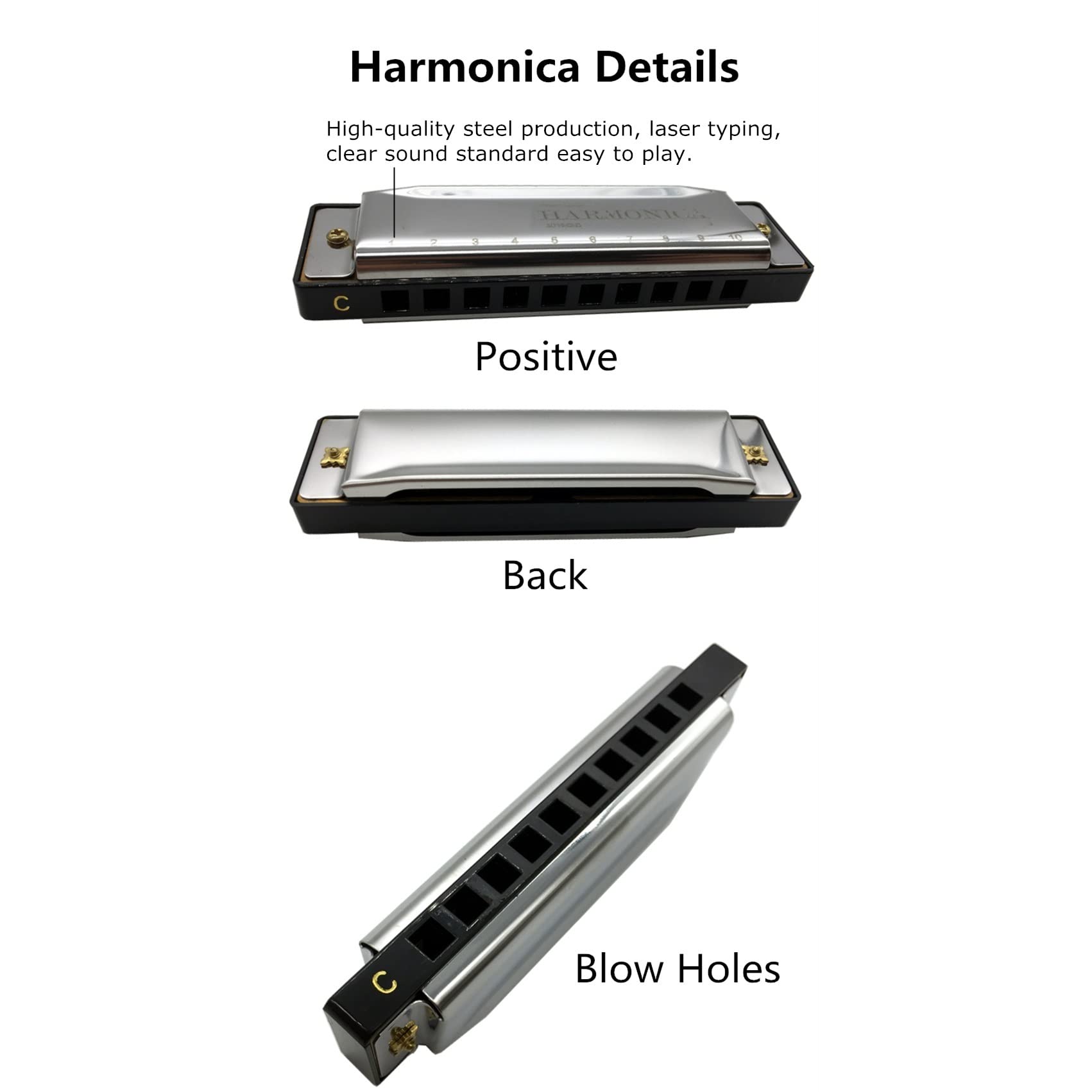 Armonica A Bocca Professionale Armonica A Bocca Armonica Diatonica A 10 Fori con Custodia Strumento Musicale Armonica A Tono C (Color : 01)