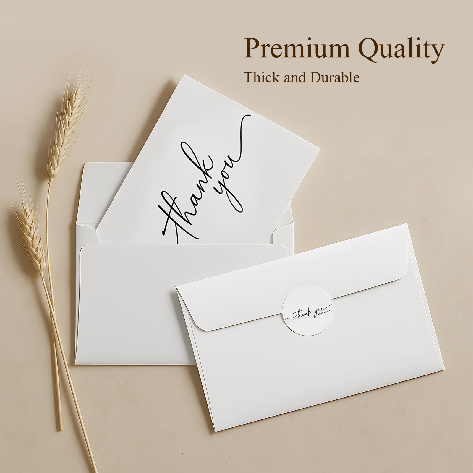 Paquete de 48 tarjetas de agradecimiento con sobres autoadhesivos y papel kraft y calcomanías a juego, diseño minimalista de 5 x 3.5 pulgadas, adecuadas para bodas, negocios, baby showers