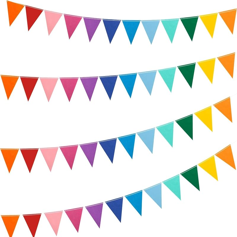 MAQIHAN Pennant Banner Flags 4 Sets - 12 Colors Felt Triangle Bunting | Reusable Felt Garland Banners for Birthday Party, Carnival, Christmas Decor, Wedding, Graduation, Classroom and Home Decor