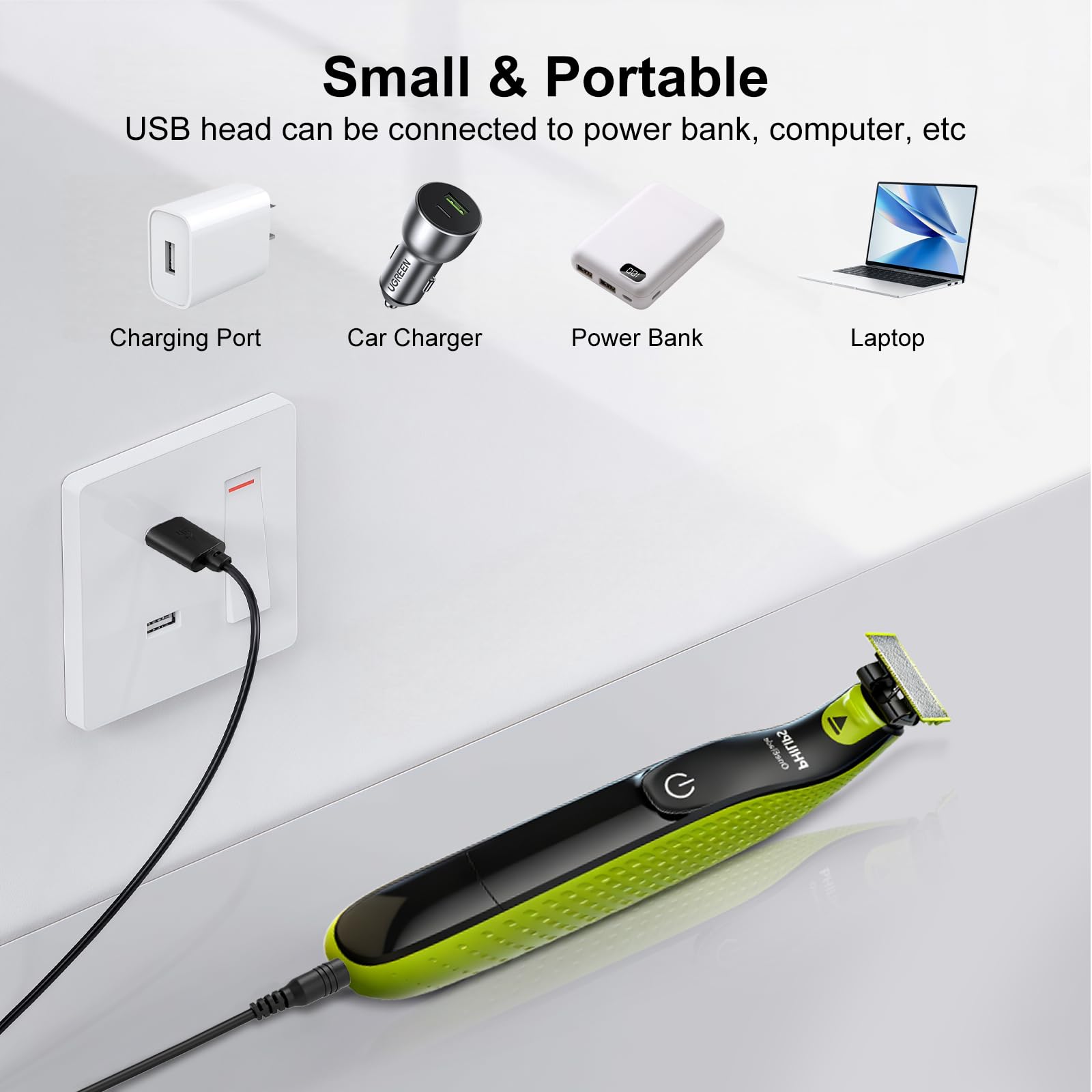 Flintronic Uniwersalny przewód USB, kabel ładujący 5V z 6 złączami, zasilacz ładowarka do Philips Norelco 7000/5000/3000/QT/QS/AT/PT/QG/BG/HQ/RQ/XL/XLCC/X/HS/QC Seria, kabel do golarki