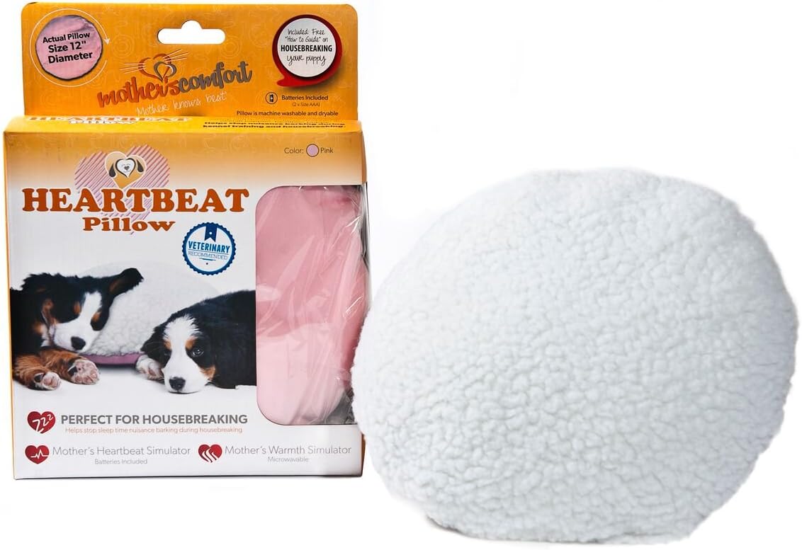 PetZu Mother's Comfort Heartbeat Pet Pillow, Pink/White