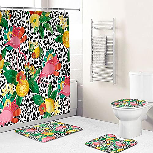ZDDWLDL 4-Teilig Duschvorhang Set Mit Rutschfesten Teppichen Toilettendeckel Und Badematte Wasserdicht Farbfest Schimmel… – Bild 3