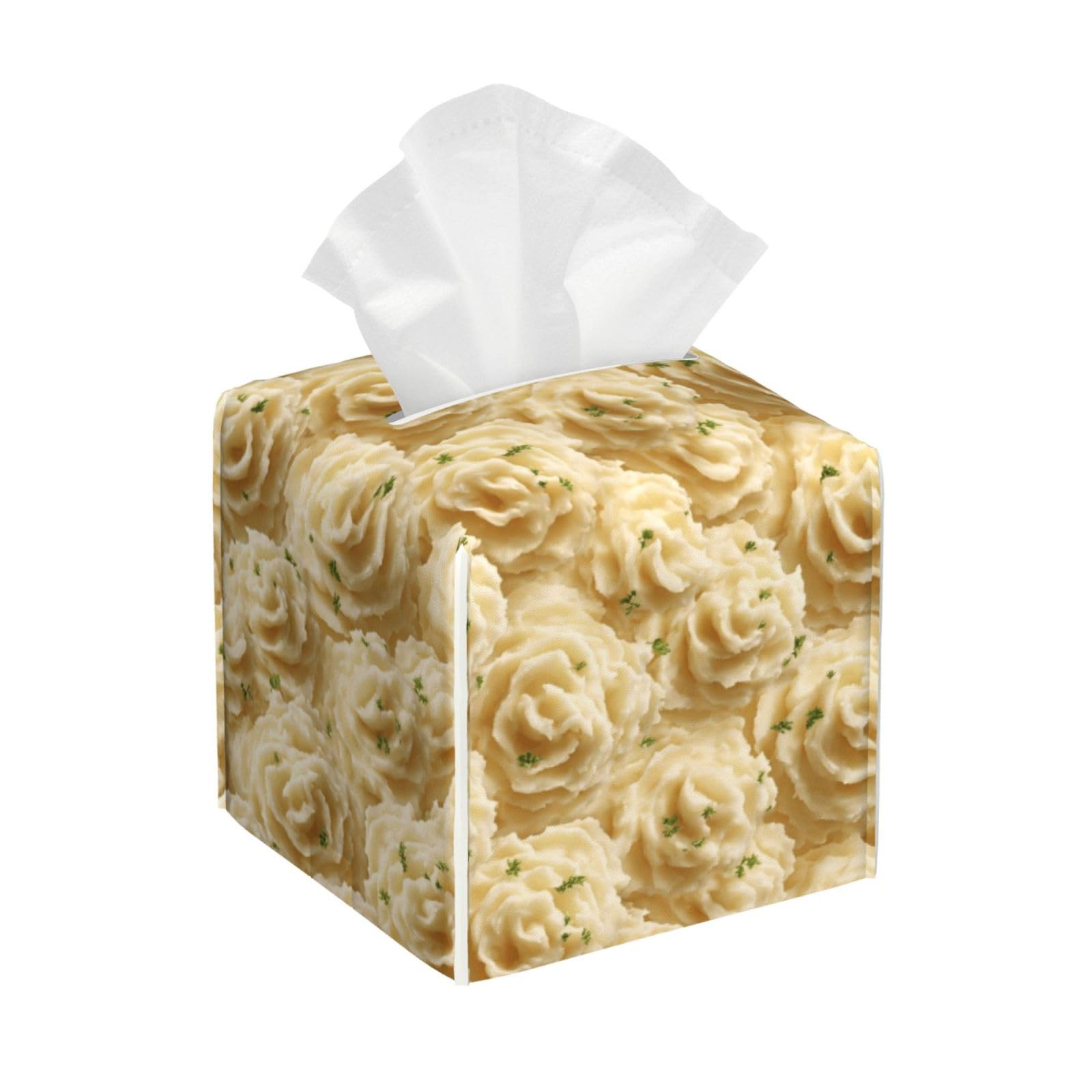 Mashed Potato Rosette Print Tissue Box Cover Holder Square, Foldable Modern Cube Tissue Box Cover, Leather Decorative Organizer for Tabletop Bathroom Car Office Desk Decor