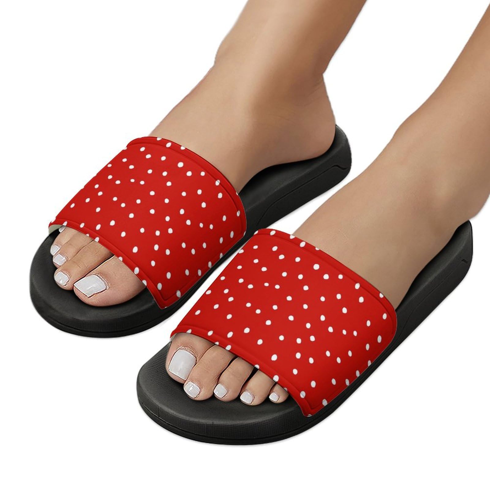 Ciabatte da doccia, a pois, per uomo e donna, antiscivolo, colore: rosso