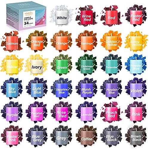 SIMPZIA Candle Color Dye for Soy Wax, 34 Colors Candle Wax Dye Chips Each 0.1oz, Portable Candle Dye for Soy Candle Making, Cleaning Dye Flakes for Candles