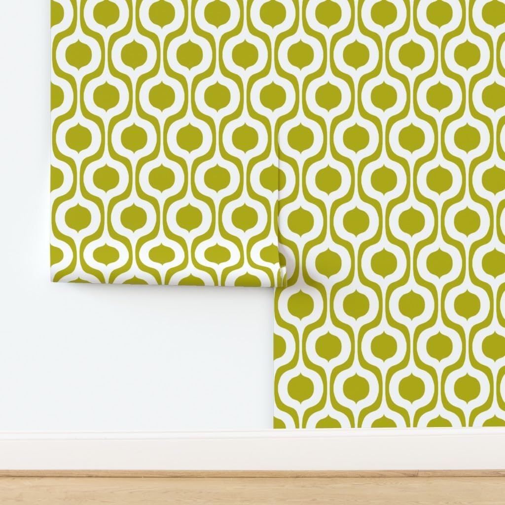 Removable Wallpaper Swatch - Mod Shapes Mid Century Modern Retro 1960S Atomic Era 1950S Vintage Avocado Green Custom Pre-Pasted Wallpaper by Spoonflower