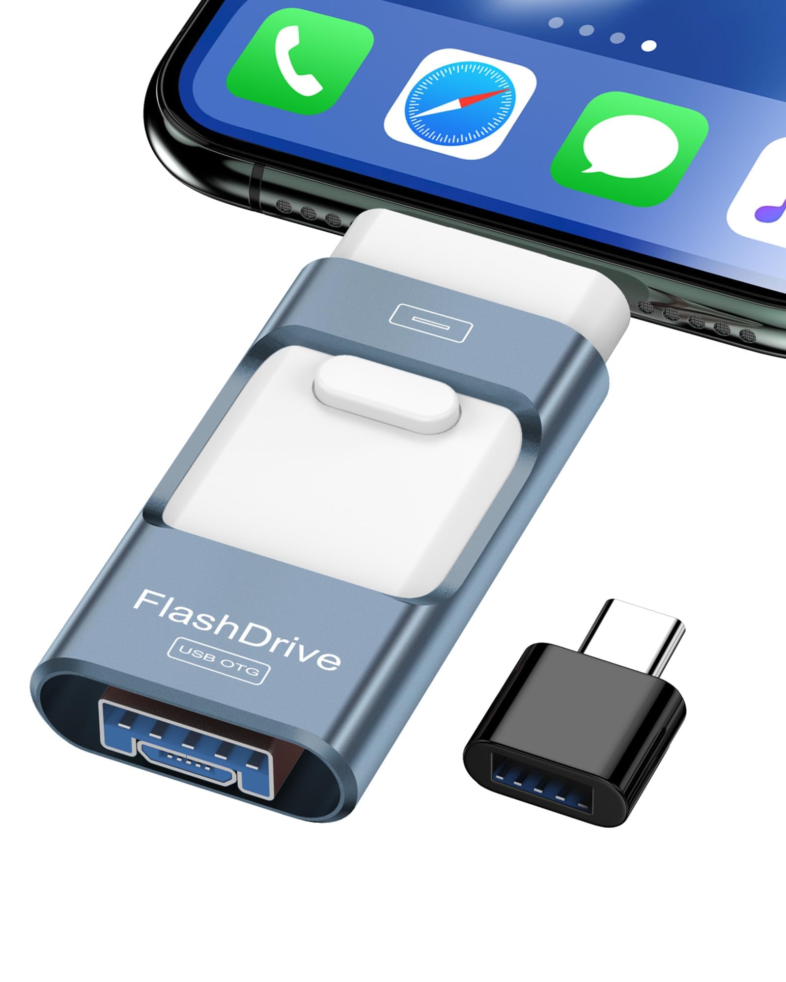 ZARMST Memoria USB 256GB para i-Phone y Android, Pendrive 4 en 1 USB 3.0 con L-ightning/USB-C/Micro USB/USB-A, Memoria Externa para Móvil, Almacenamiento de Fotos y Vídeos, Azul