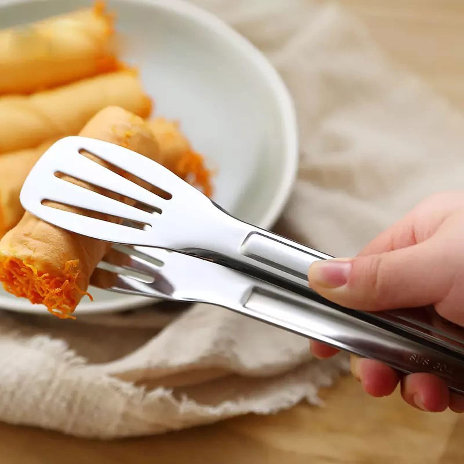 Pinzas de Cocina de Acero Inoxidable, Pinzas para Alimentos, Pinzas antiadherentes para Servir, Pinzas para Pan anticalor, Pinzas para Pan, Ensalada, postres, Pinzas (9 Pulgadas)