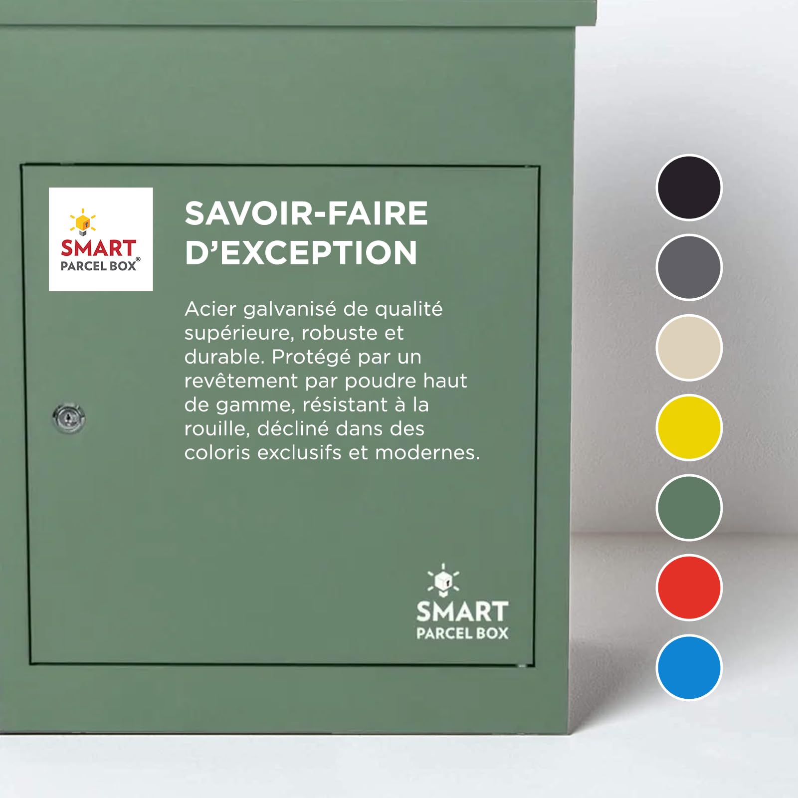 SMART PARCEL BOX Boite aux Lettres Colis, Fixation Murale, Individuelle, Acier galvanisé, 3 clés, Vert, 44 x 35 x 58 cm