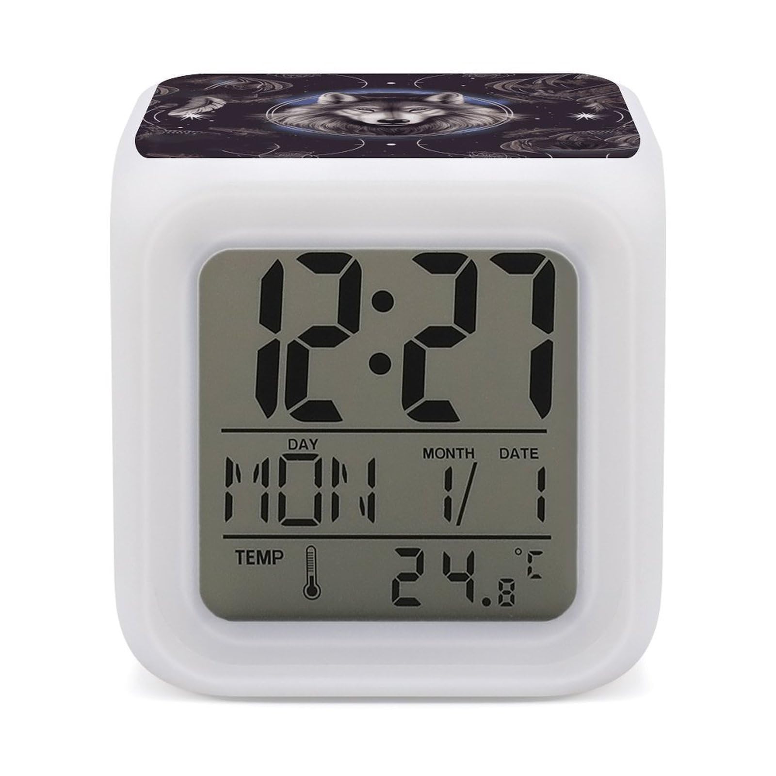 VstaDank Wolves and Dream Catchers Alarm Clock with 7 Color Changing Night Light Date Temp Display Wake Clocks LED Display Digital Clock Electric Desk Clocks for Living Office Bedroom Decor